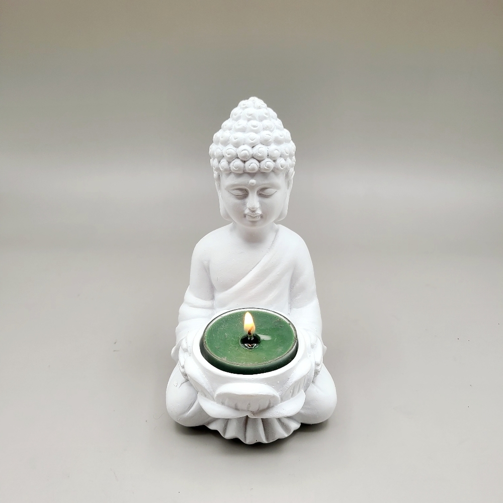 White Mini Meditating Buddha Tealight Candle Holder